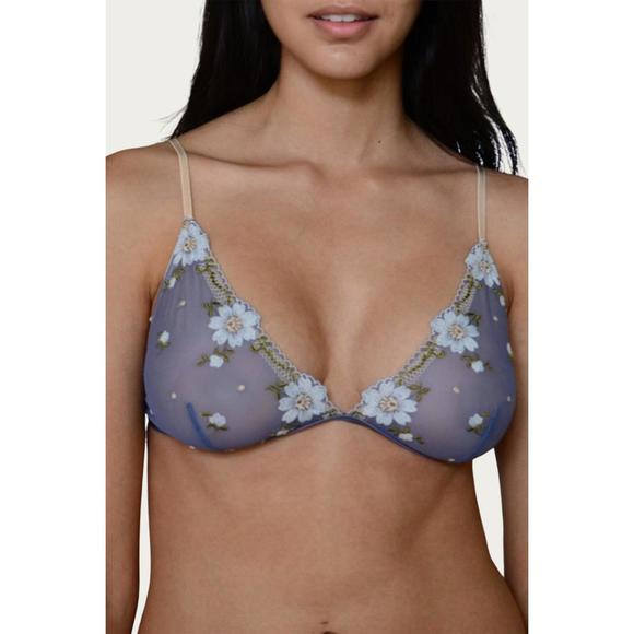 NEW LETO floral-embroidered soft-cup mesh bralette in periwinkle - Picture 3 of 3